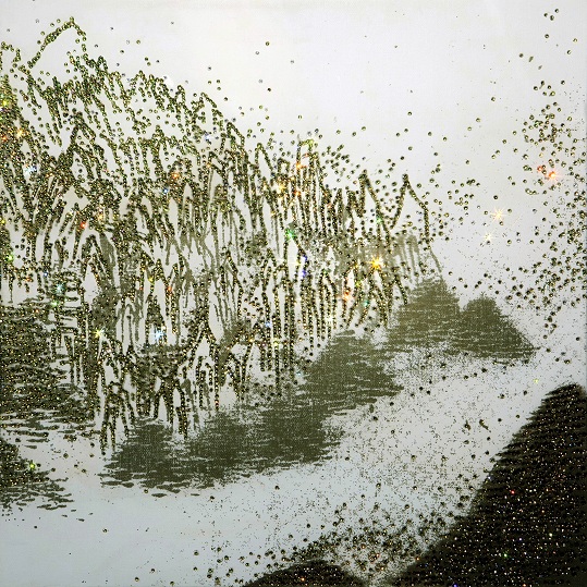 Luminous Green Mountain,2014,Mixed Media on canvas & MADE WITH SWAROVSKI® ELEMENTS,50.0 x 50.0 cm
